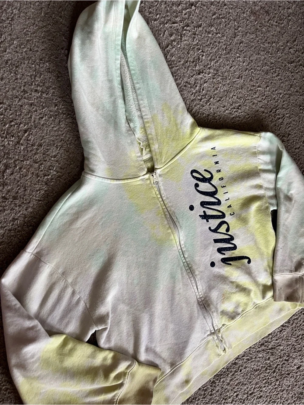 Justice Girls' Tie-Dye Zip Hoodie - Pastel Yellow & Mint